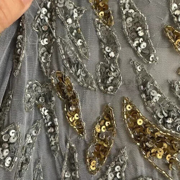 NWT Mac Duggal Beaded Long Sleeve Evening Gown 5124 Platinum Gold - Picture 5 of 7